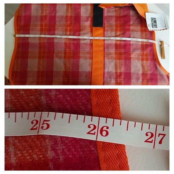 HuggleHounds Pink Orange Plaid Fleece Dog Jacket XL Wool Blend NWT Length 26" - Picture 8 of 8